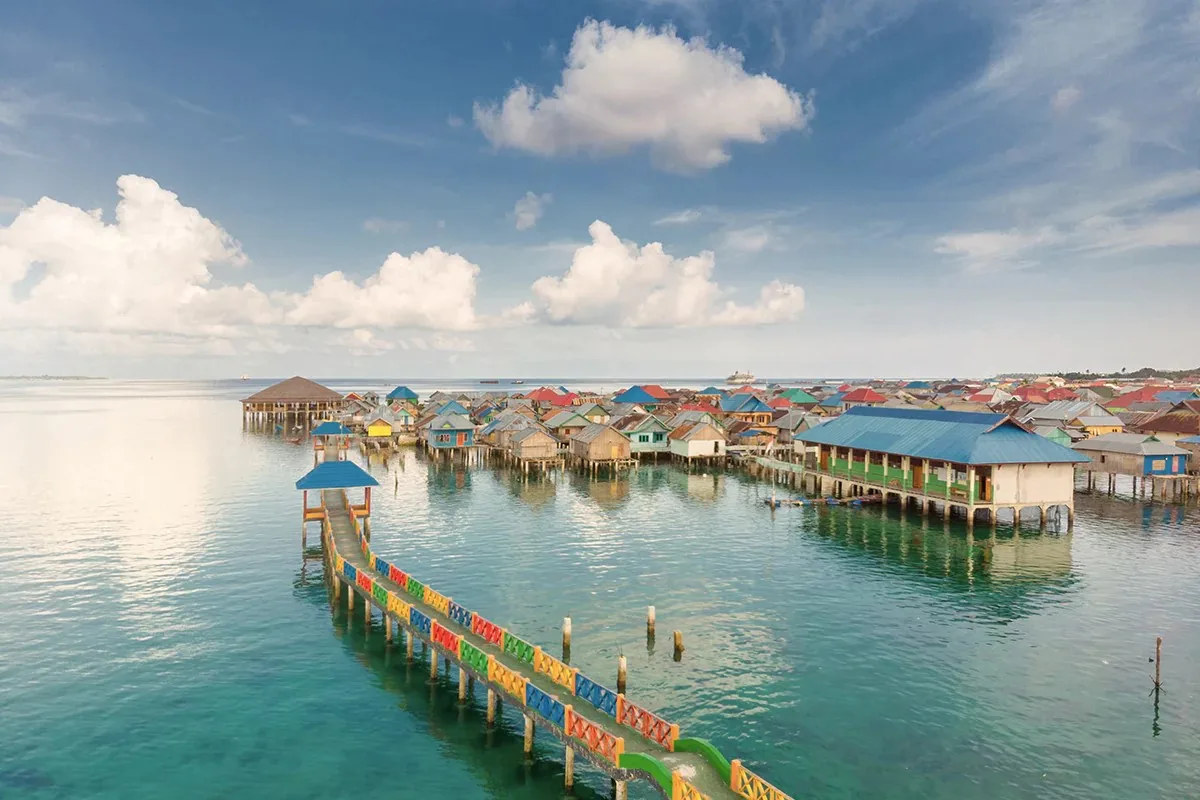 The Bajo settlement of Mola with colourful walkways over the sea, Wakatobi