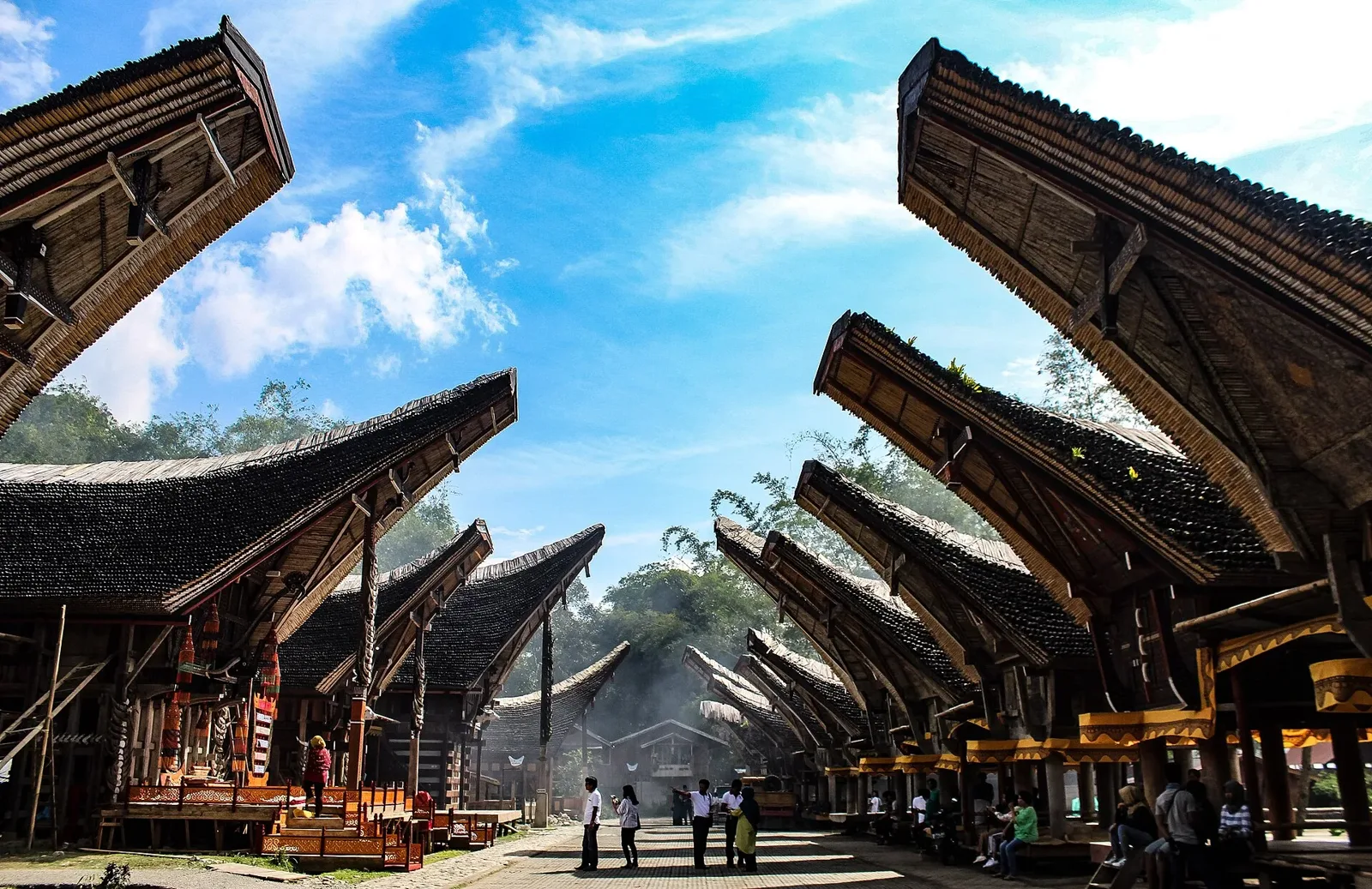 Les maisons tongkonan aux toits en forme de bateau du village de Ke’te’ Kesu’, pays Toraja, Sulawesi