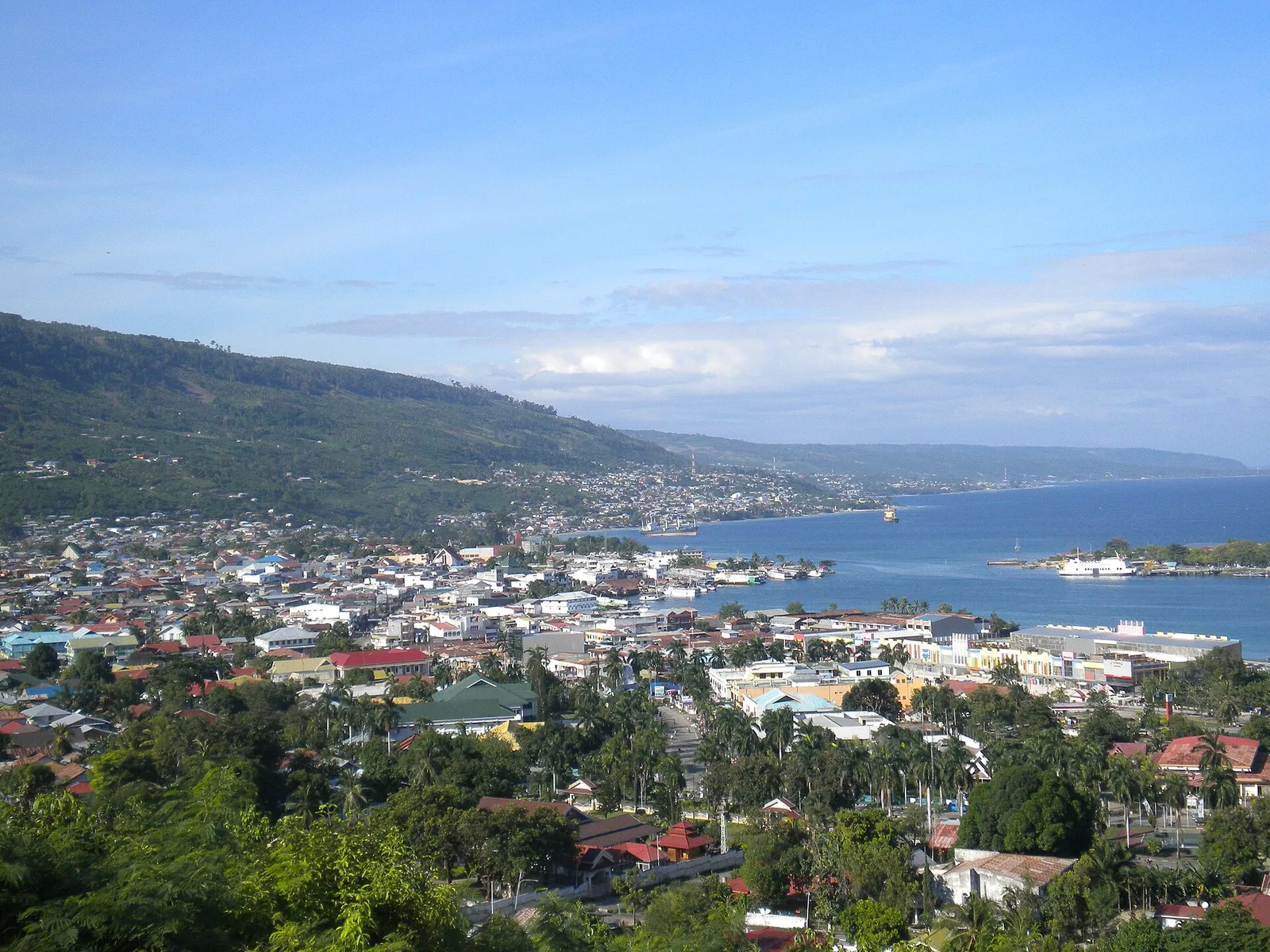 Kota Luwuk dan pesisirnya dilihat dari bukit