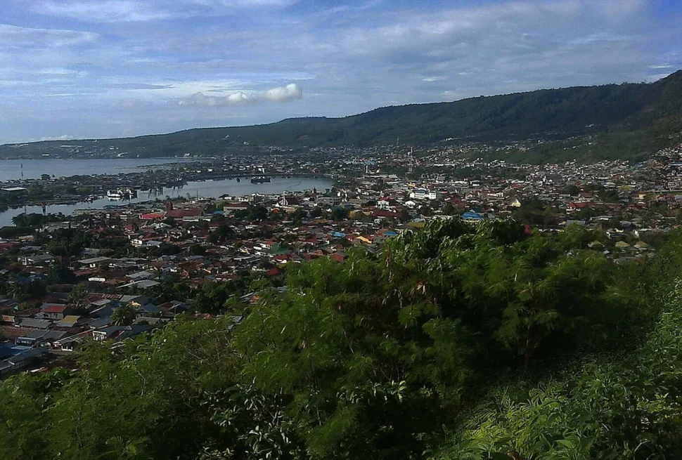 Kota Luwuk dan teluknya dilihat dari Puncak Kelles